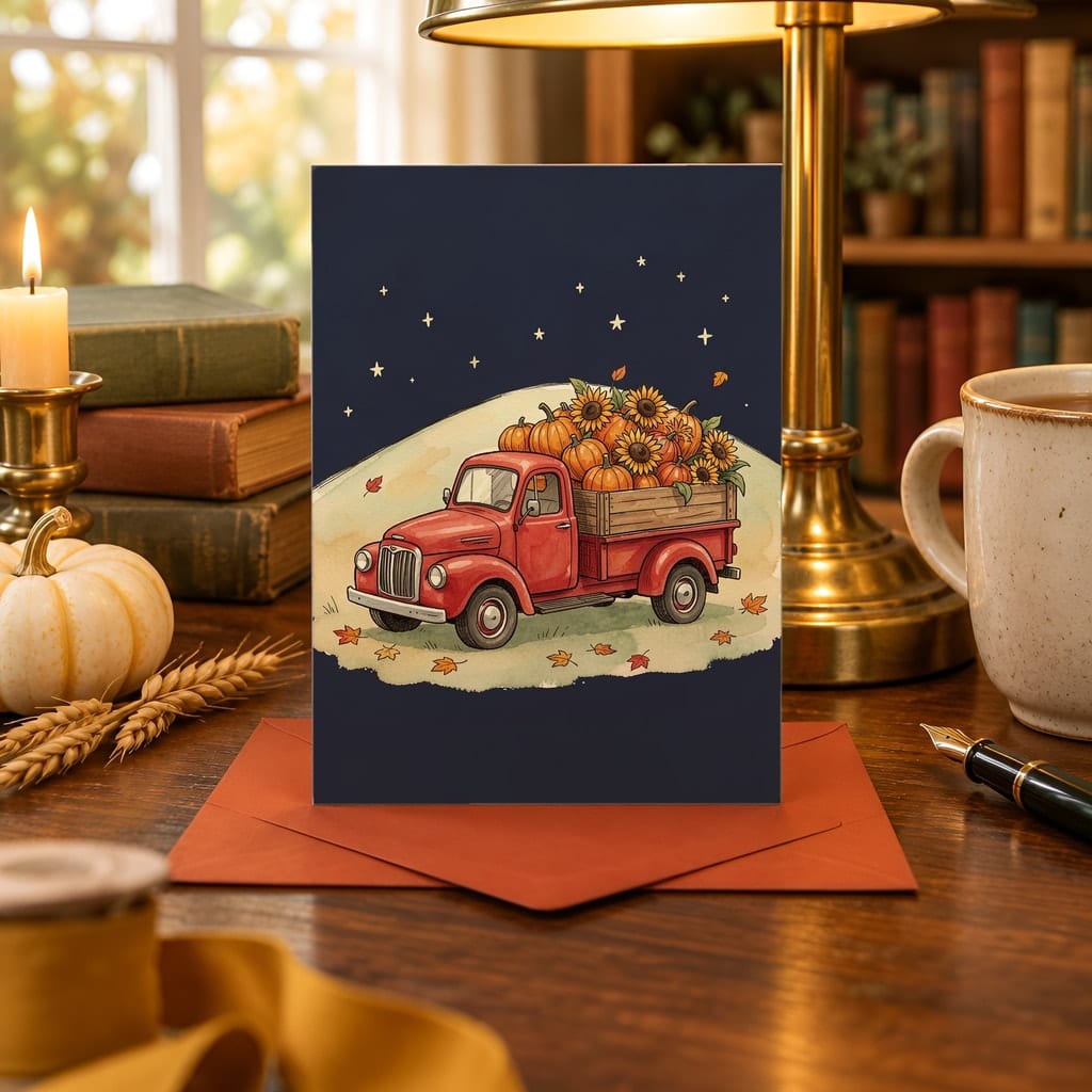 Thanksgiving Card Mockup Bundle — 20 Harvest Orange and Cranberry 5x7 Greeting Card PSD Mockups: mockup scene 7 of 20
