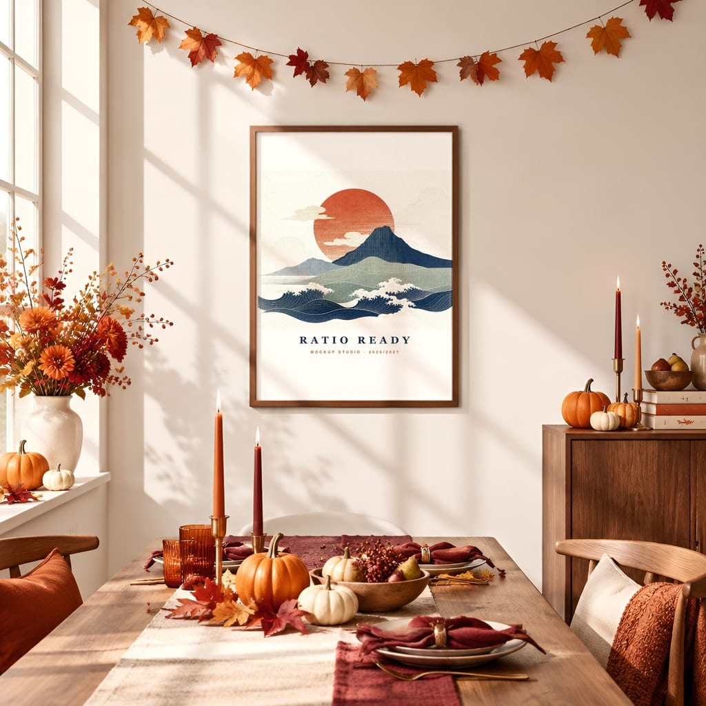 Thanksgiving Wall Art & Poster Mockup Bundle — Fall Frame and Gallery PSD Templates (40 Scenes) — first mockup scene from the pack
