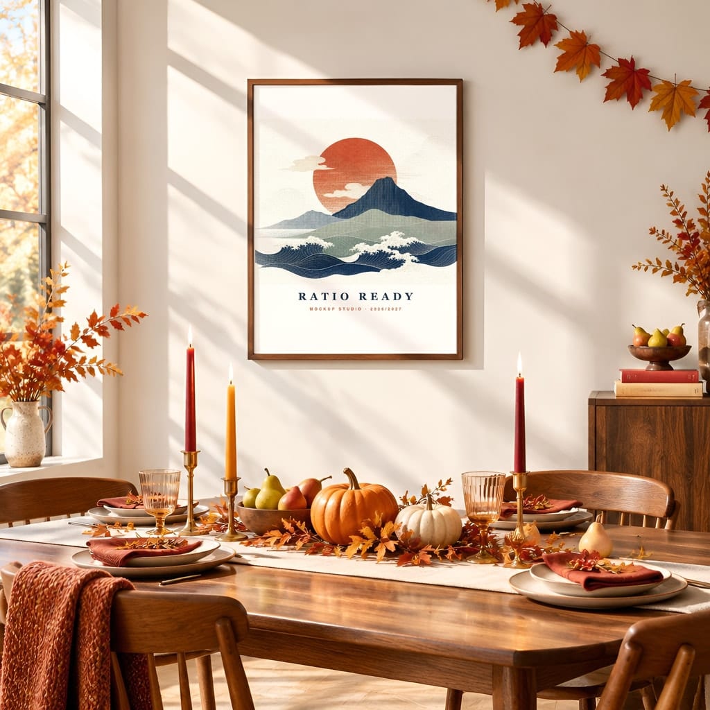 Thanksgiving Wall Art & Poster Mockup Bundle — Fall Frame and Gallery PSD Templates (40 Scenes): mockup scene 13 of 40