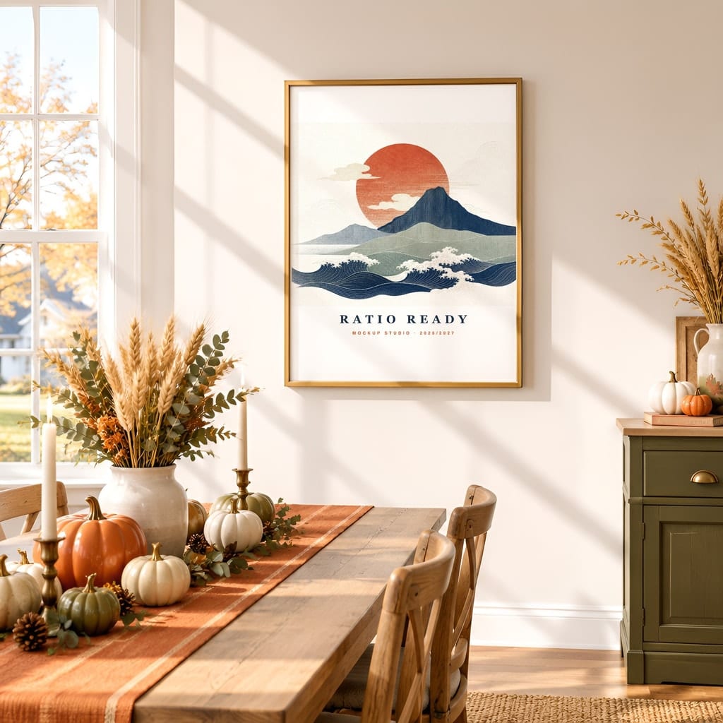 Thanksgiving Wall Art & Poster Mockup Bundle — Fall Frame and Gallery PSD Templates (40 Scenes): mockup scene 14 of 40