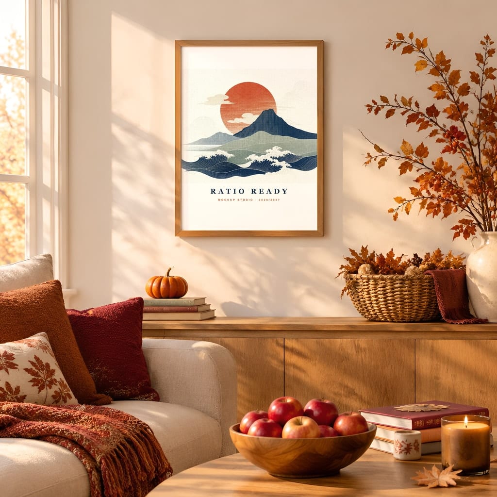 Thanksgiving Wall Art & Poster Mockup Bundle — Fall Frame and Gallery PSD Templates (40 Scenes): mockup scene 15 of 40