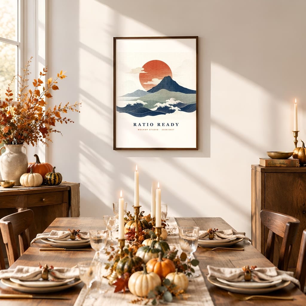 Thanksgiving Wall Art & Poster Mockup Bundle — Fall Frame and Gallery PSD Templates (40 Scenes): mockup scene 16 of 40