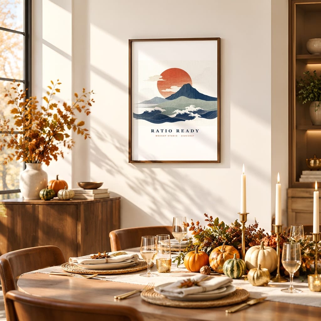 Thanksgiving Wall Art & Poster Mockup Bundle — Fall Frame and Gallery PSD Templates (40 Scenes): mockup scene 20 of 40
