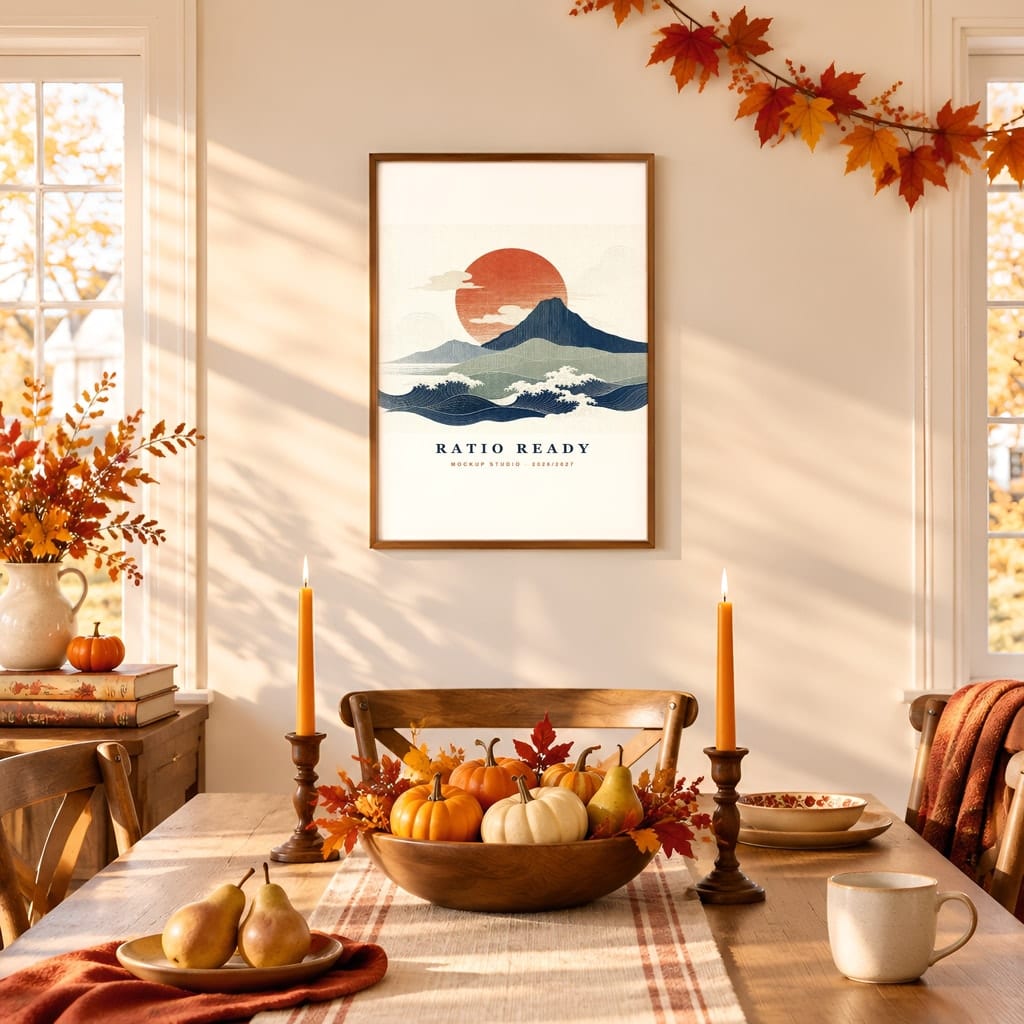 Thanksgiving Wall Art & Poster Mockup Bundle — Fall Frame and Gallery PSD Templates (40 Scenes): mockup scene 21 of 40