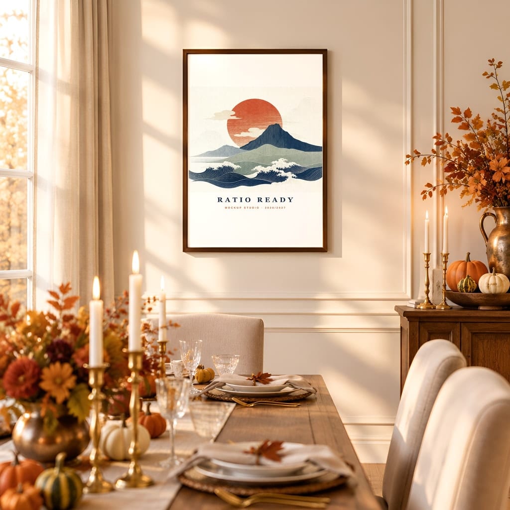 Thanksgiving Wall Art & Poster Mockup Bundle — Fall Frame and Gallery PSD Templates (40 Scenes): mockup scene 24 of 40