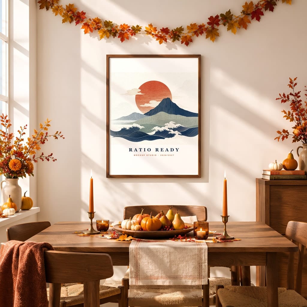 Thanksgiving Wall Art & Poster Mockup Bundle — Fall Frame and Gallery PSD Templates (40 Scenes): mockup scene 25 of 40