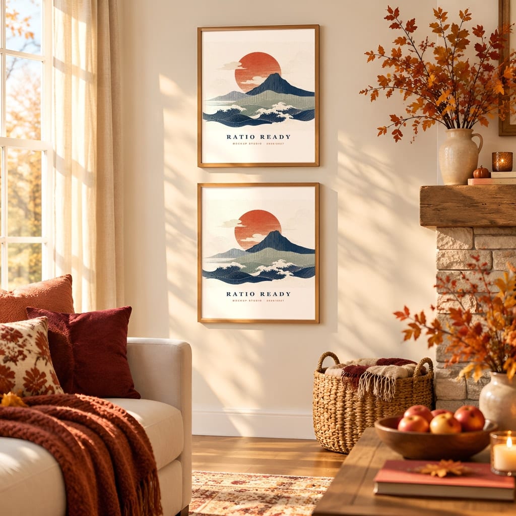 Thanksgiving Wall Art & Poster Mockup Bundle — Fall Frame and Gallery PSD Templates (40 Scenes): mockup scene 27 of 40