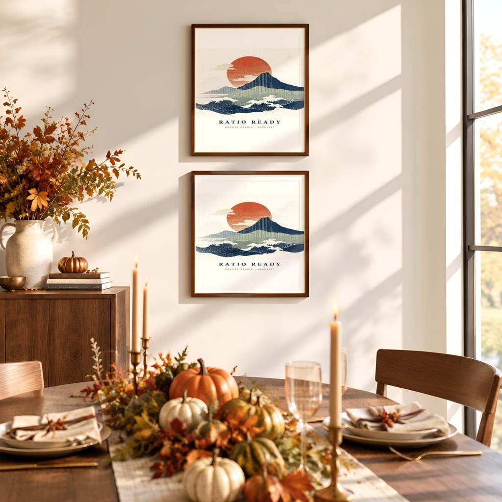 Thanksgiving Wall Art & Poster Mockup Bundle — Fall Frame and Gallery PSD Templates (40 Scenes): mockup scene 28 of 40