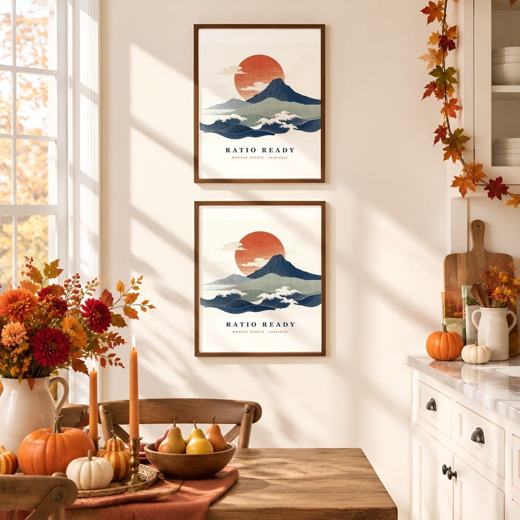 Thanksgiving Wall Art & Poster Mockup Bundle — Fall Frame and Gallery PSD Templates (40 Scenes): mockup scene 29 of 40
