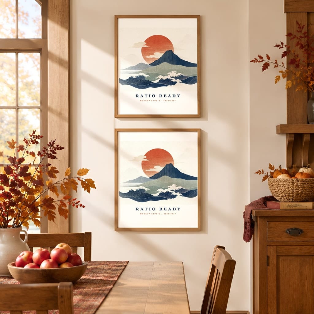 Thanksgiving Wall Art & Poster Mockup Bundle — Fall Frame and Gallery PSD Templates (40 Scenes): mockup scene 31 of 40