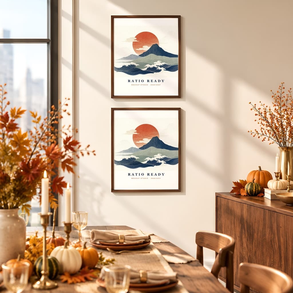 Thanksgiving Wall Art & Poster Mockup Bundle — Fall Frame and Gallery PSD Templates (40 Scenes): mockup scene 32 of 40