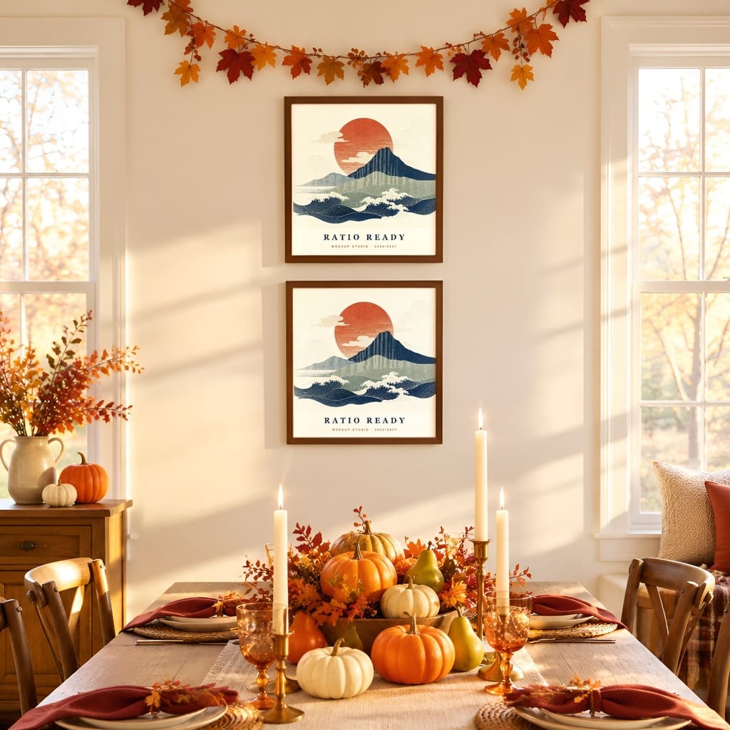 Thanksgiving Wall Art & Poster Mockup Bundle — Fall Frame and Gallery PSD Templates (40 Scenes): mockup scene 33 of 40