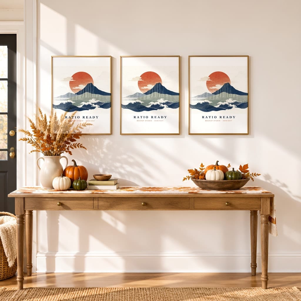 Thanksgiving Wall Art & Poster Mockup Bundle — Fall Frame and Gallery PSD Templates (40 Scenes): mockup scene 34 of 40