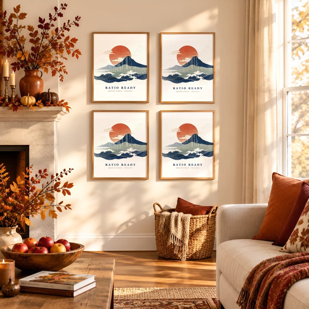 Thanksgiving Wall Art & Poster Mockup Bundle — Fall Frame and Gallery PSD Templates (40 Scenes): mockup scene 39 of 40