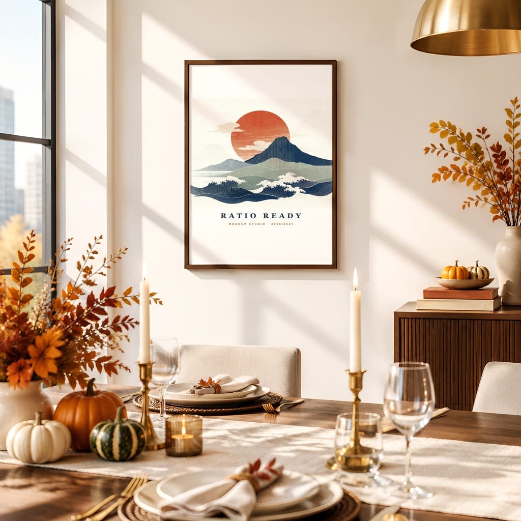 Thanksgiving Wall Art & Poster Mockup Bundle — Fall Frame and Gallery PSD Templates (40 Scenes): mockup scene 8 of 40