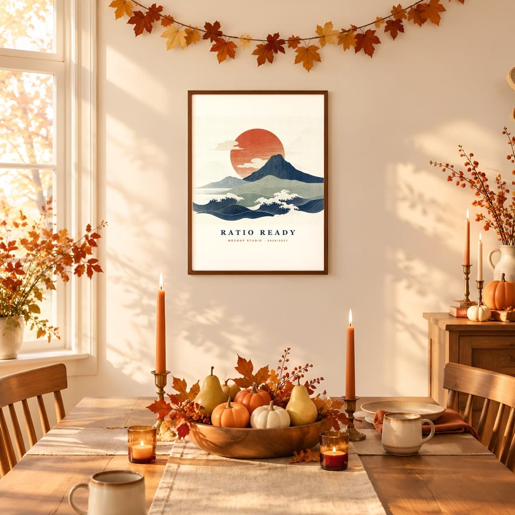Thanksgiving Wall Art & Poster Mockup Bundle — Fall Frame and Gallery PSD Templates (40 Scenes): mockup scene 9 of 40