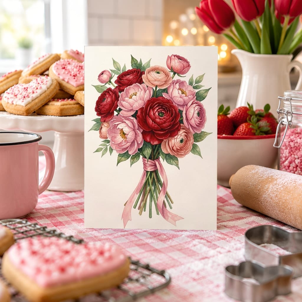 Valentines Card Mockup Bundle — 20 Red and Pink 5x7 Greeting Card PSD Mockups: mockup scene 10 of 20