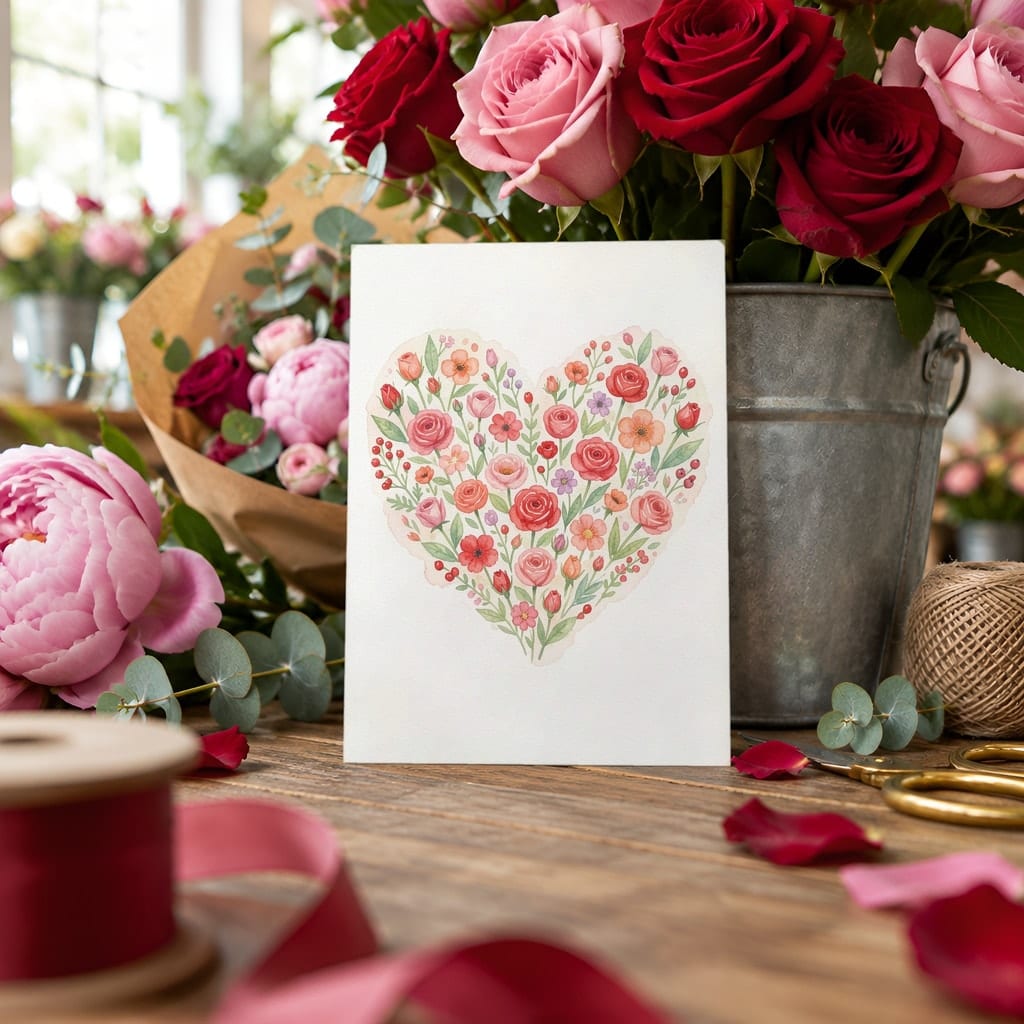 Valentines Card Mockup Bundle — 20 Red and Pink 5x7 Greeting Card PSD Mockups: mockup scene 11 of 20