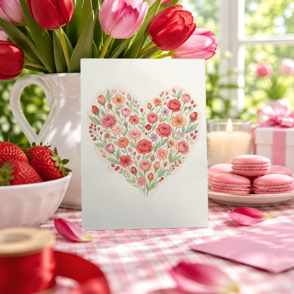 Valentines Card Mockup Bundle — 20 Red and Pink 5x7 Greeting Card PSD Mockups: mockup scene 19 of 20