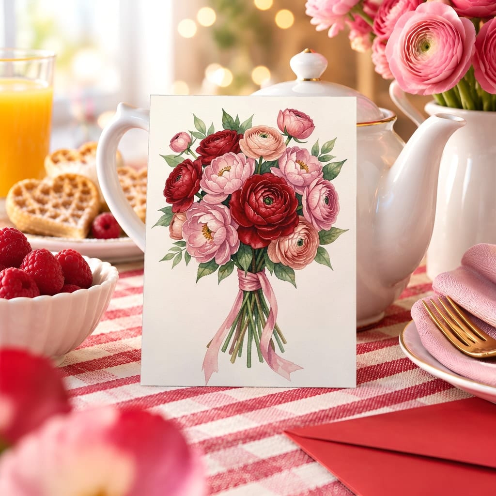 Valentines Card Mockup Bundle — 20 Red and Pink 5x7 Greeting Card PSD Mockups: mockup scene 20 of 20