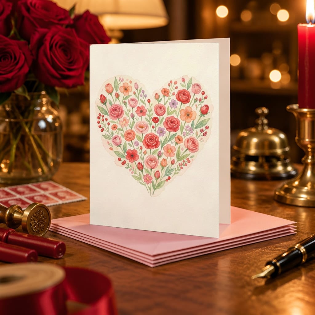 Valentines Card Mockup Bundle — 20 Red and Pink 5x7 Greeting Card PSD Mockups: mockup scene 9 of 20