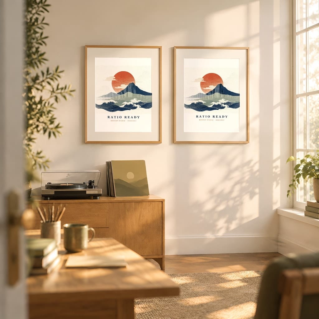 Warm Light Frame Mockup Bundle — Vintage Film Look Wall Art PSD Templates (40 Scenes): mockup scene 26 of 40