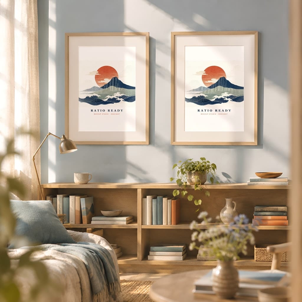 Warm Light Frame Mockup Bundle — Vintage Film Look Wall Art PSD Templates (40 Scenes): mockup scene 27 of 40