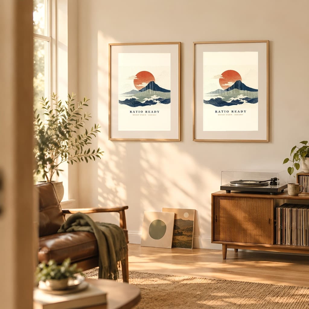 Warm Light Frame Mockup Bundle — Vintage Film Look Wall Art PSD Templates (40 Scenes): mockup scene 34 of 40