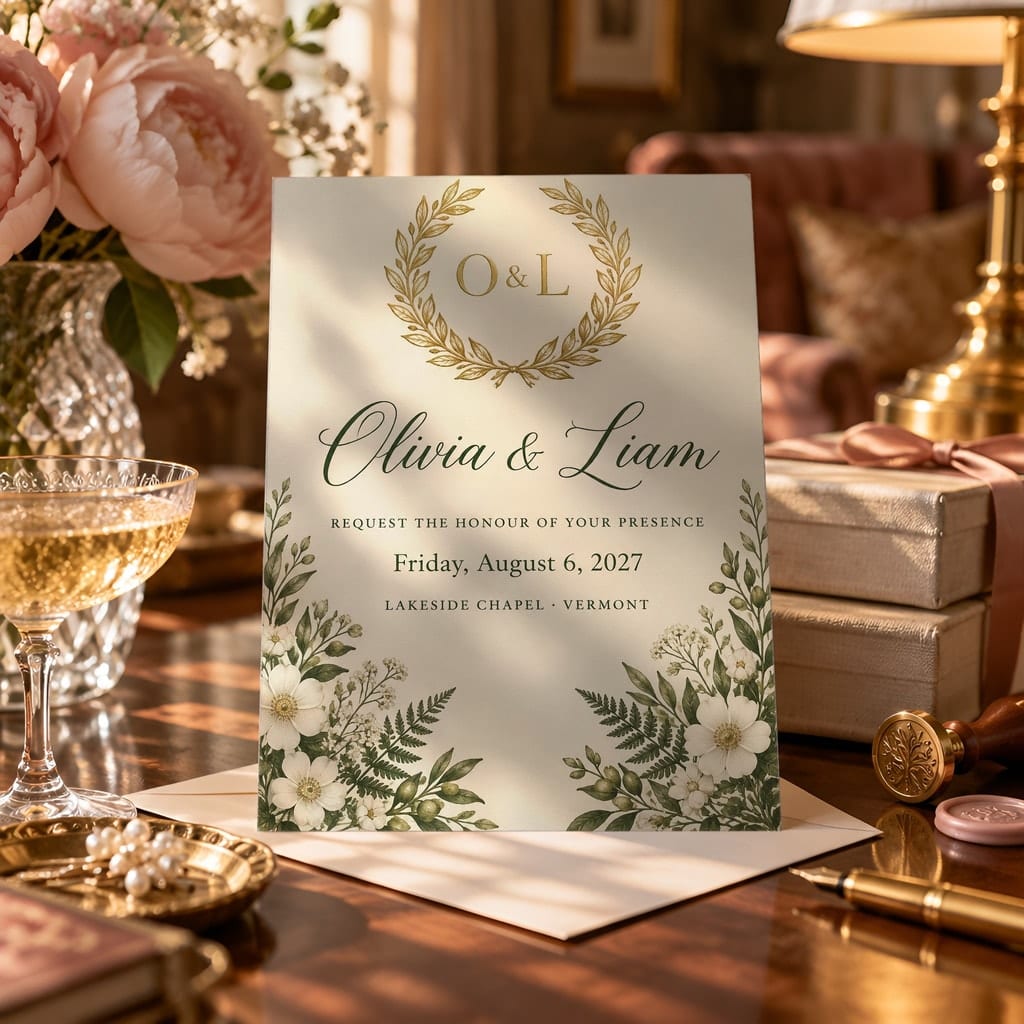 Wedding Invitation Mockup Bundle — 20 Vertical 5x7 Luxury PSD Mockups: mockup scene 10 of 20