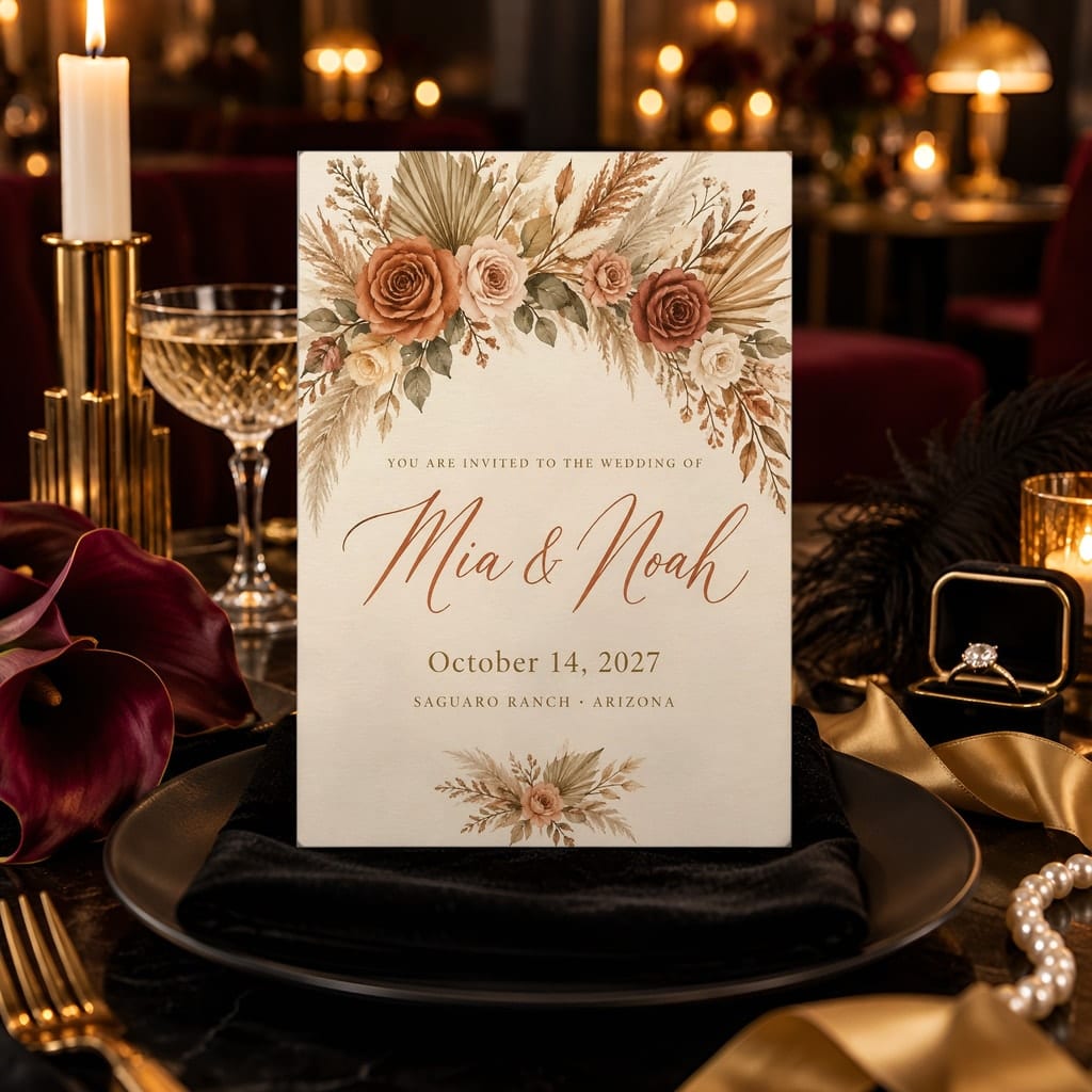 Wedding Invitation Mockup Bundle — 20 Vertical 5x7 Luxury PSD Mockups: mockup scene 20 of 20