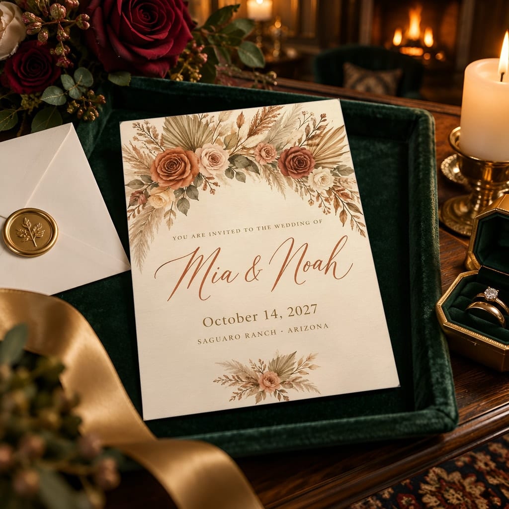 Wedding Invitation Mockup Bundle — 20 Vertical 5x7 Luxury PSD Mockups: mockup scene 9 of 20