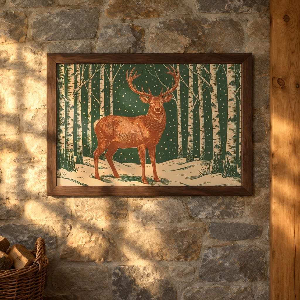 Horizontal Frame Mockup Bundle — 20 Winter Log Cabin Wall Art PSD Mockups: mockup scene 15 of 20