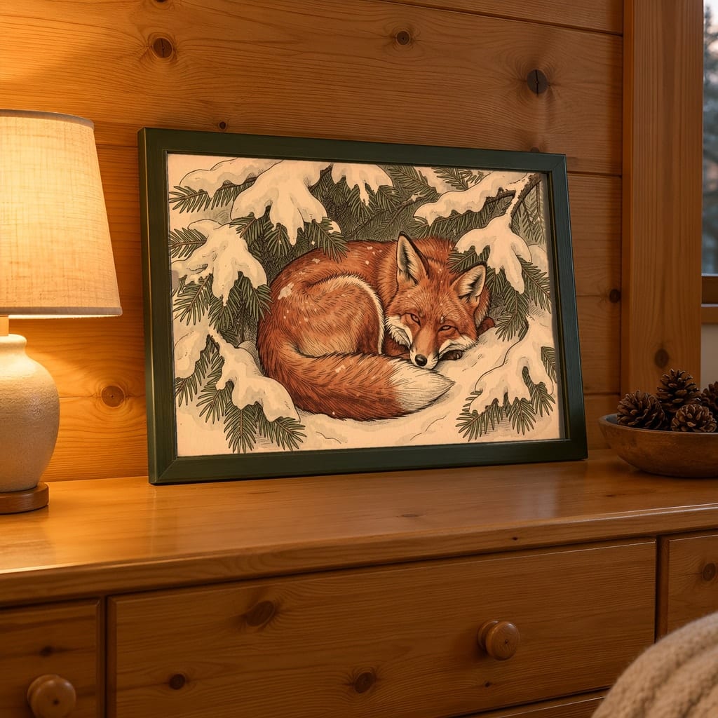 Horizontal Frame Mockup Bundle — 20 Winter Log Cabin Wall Art PSD Mockups: mockup scene 16 of 20