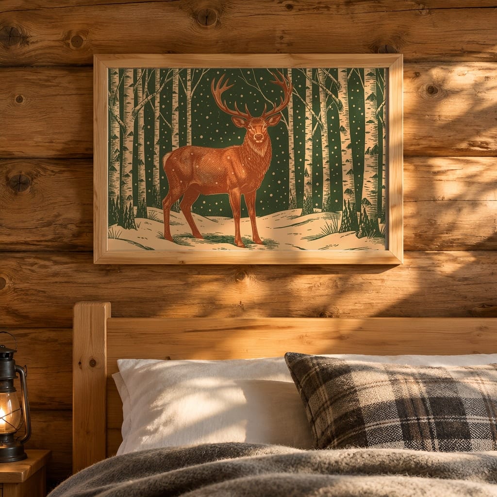 Horizontal Frame Mockup Bundle — 20 Winter Log Cabin Wall Art PSD Mockups: mockup scene 5 of 20