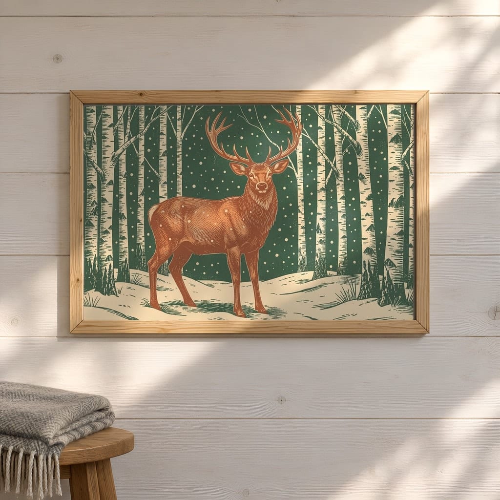 Horizontal Frame Mockup Bundle — 20 Winter Log Cabin Wall Art PSD Mockups: mockup scene 9 of 20