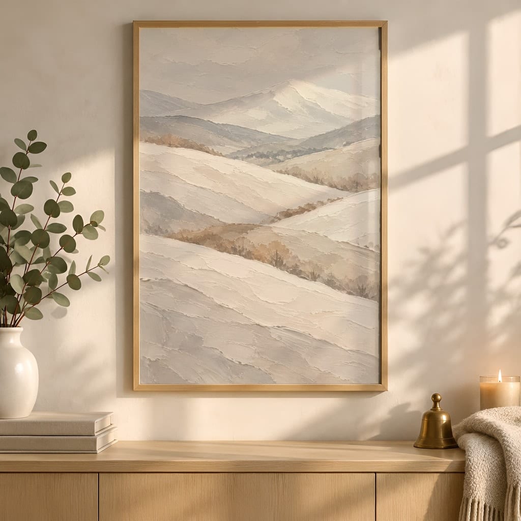 Winter Frame Mockup Bundle — 40 Vertical White and Wool Wall Art PSD Mockups: mockup scene 11 of 40