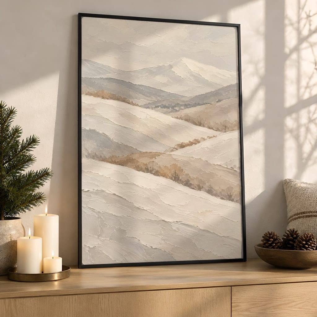 Winter Frame Mockup Bundle — 40 Vertical White and Wool Wall Art PSD Mockups: mockup scene 12 of 40