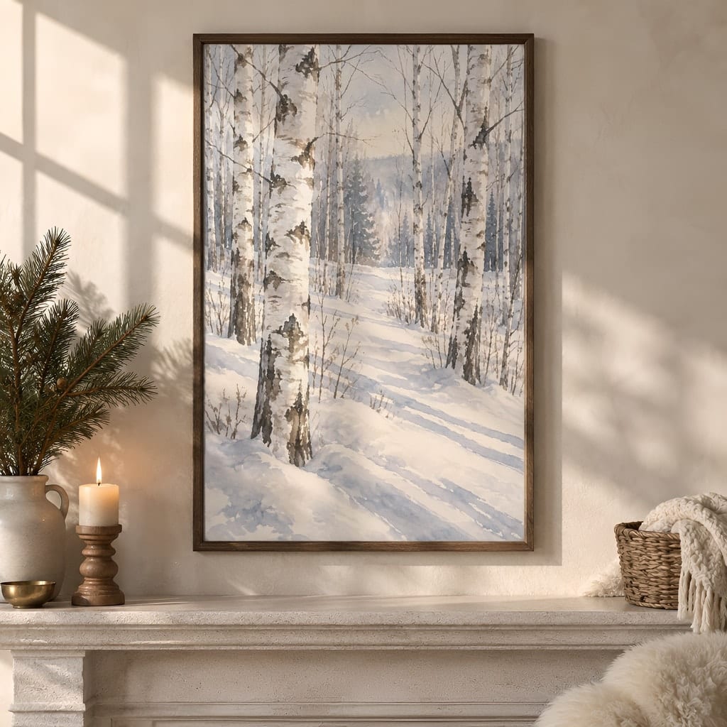 Winter Frame Mockup Bundle — 40 Vertical White and Wool Wall Art PSD Mockups: mockup scene 13 of 40