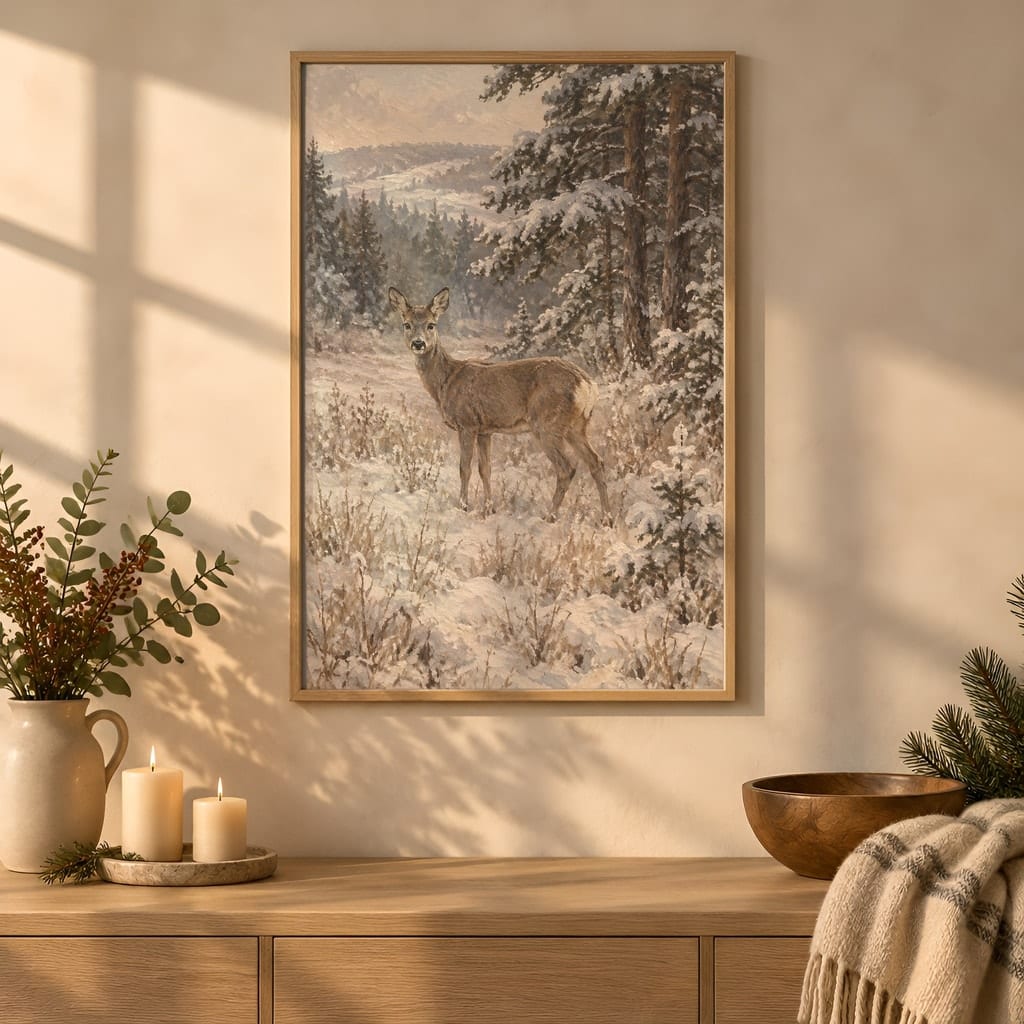 Winter Frame Mockup Bundle — 40 Vertical White and Wool Wall Art PSD Mockups: mockup scene 21 of 40