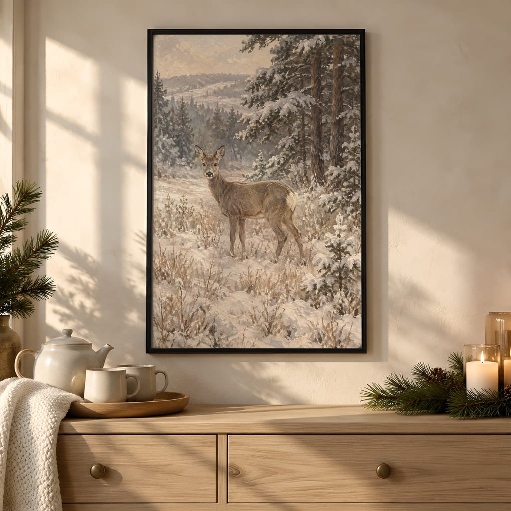 Winter Frame Mockup Bundle — 40 Vertical White and Wool Wall Art PSD Mockups: mockup scene 22 of 40