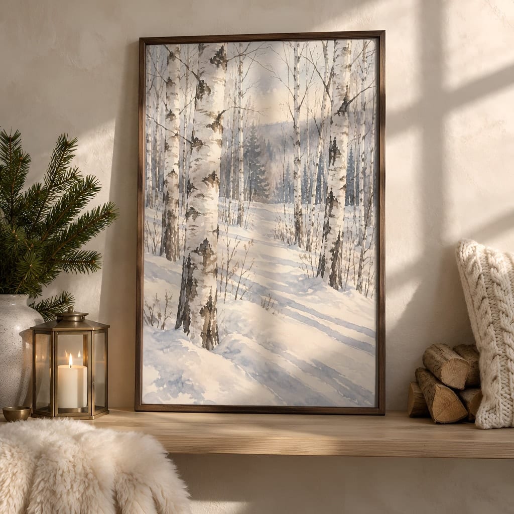 Winter Frame Mockup Bundle — 40 Vertical White and Wool Wall Art PSD Mockups: mockup scene 23 of 40