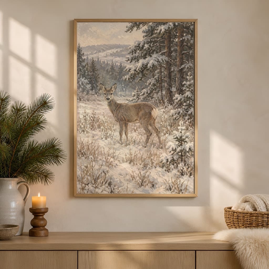 Winter Frame Mockup Bundle — 40 Vertical White and Wool Wall Art PSD Mockups: mockup scene 26 of 40