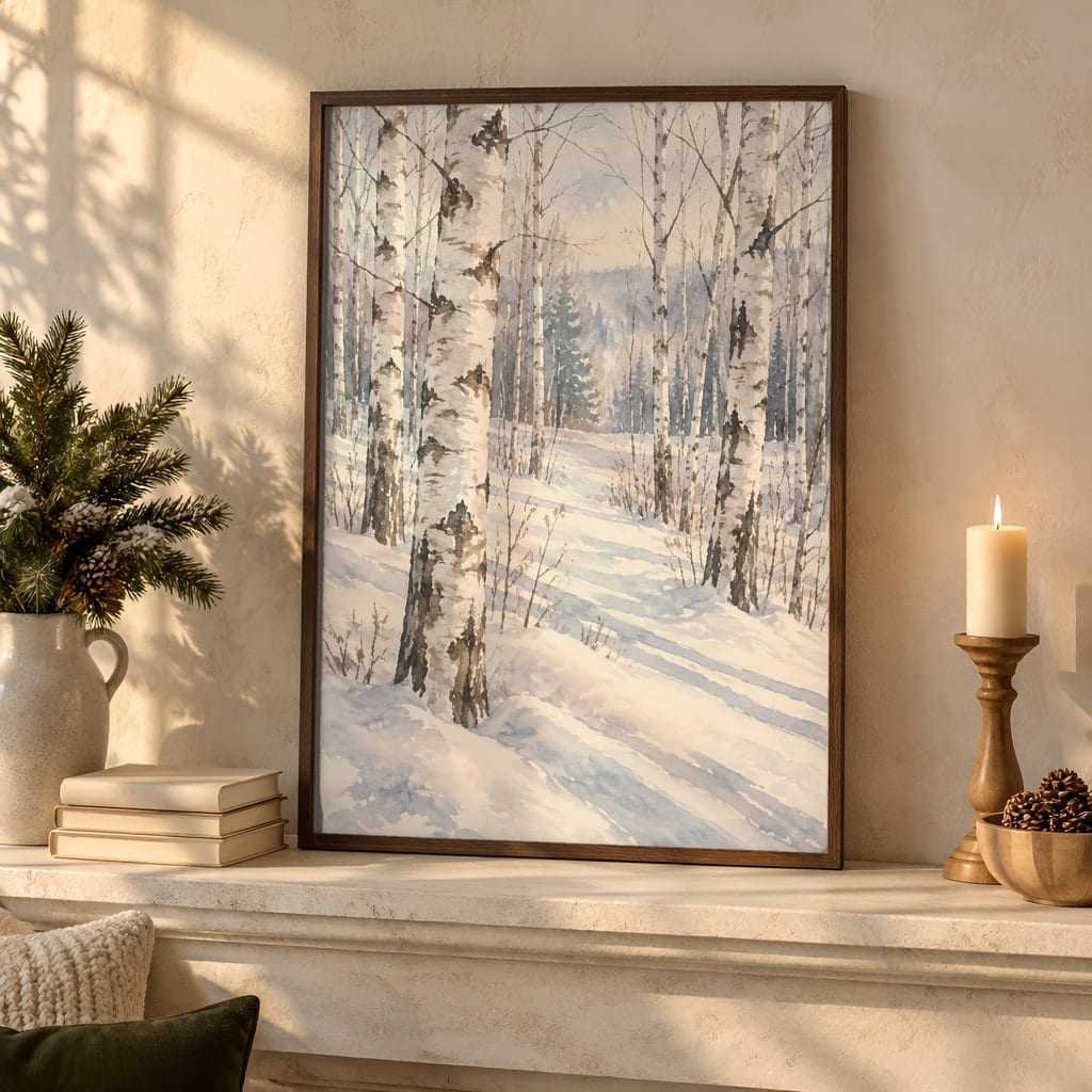 Winter Frame Mockup Bundle — 40 Vertical White and Wool Wall Art PSD Mockups: mockup scene 3 of 40