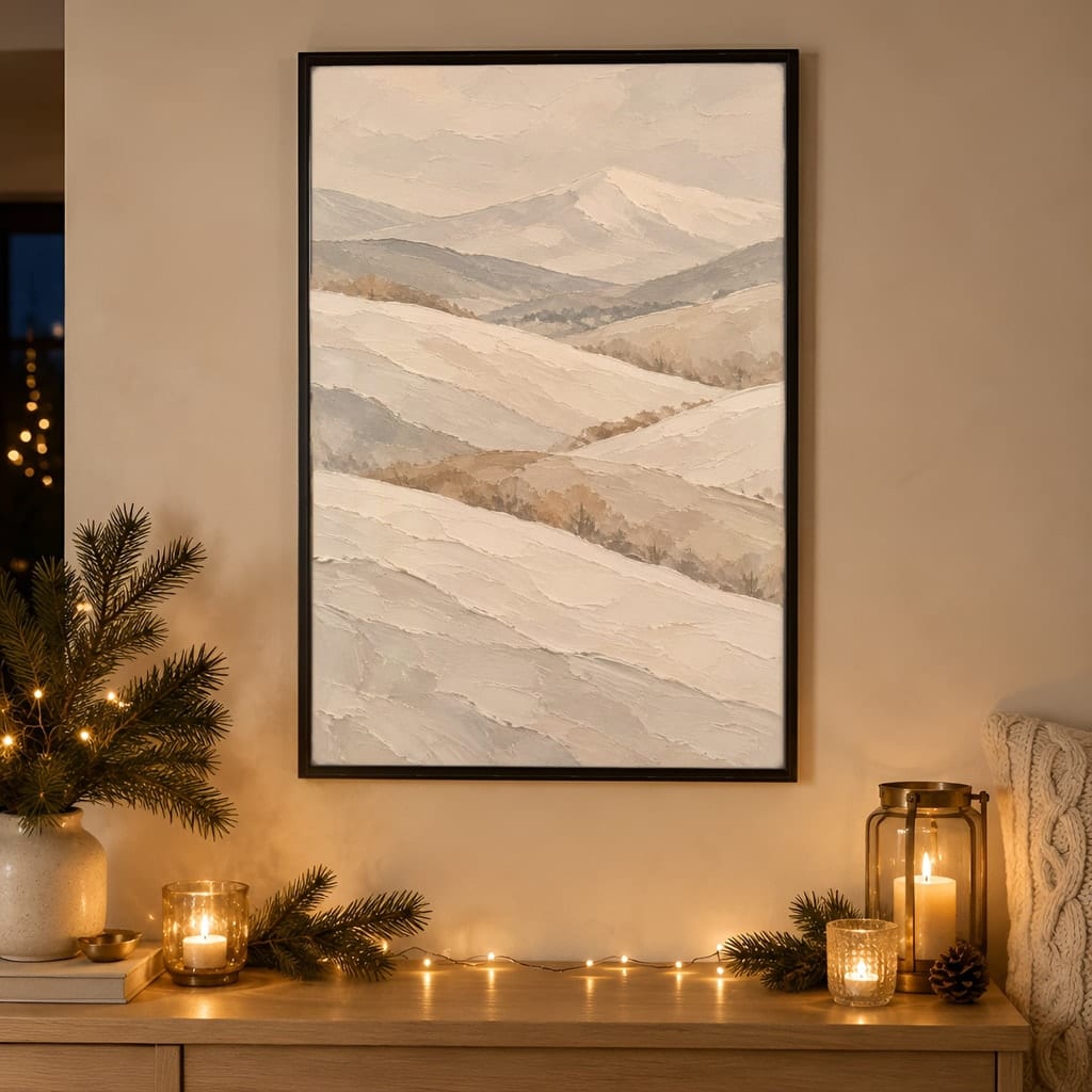 Winter Frame Mockup Bundle — 40 Vertical White and Wool Wall Art PSD Mockups: mockup scene 30 of 40
