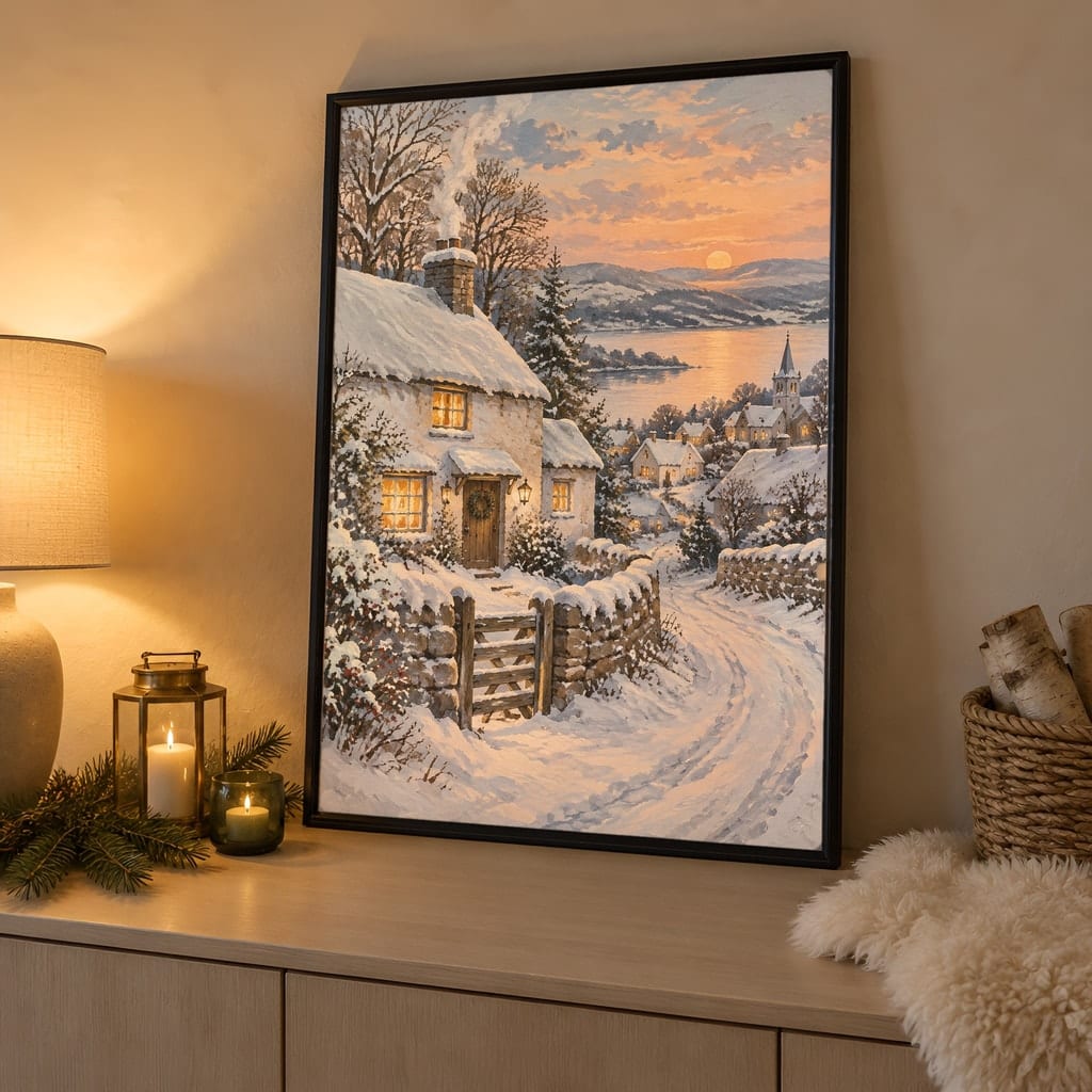 Winter Frame Mockup Bundle — 40 Vertical White and Wool Wall Art PSD Mockups: mockup scene 32 of 40
