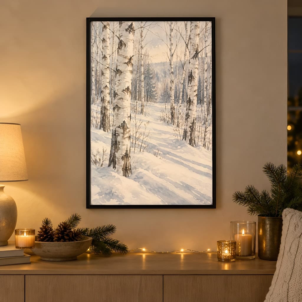 Winter Frame Mockup Bundle — 40 Vertical White and Wool Wall Art PSD Mockups: mockup scene 37 of 40