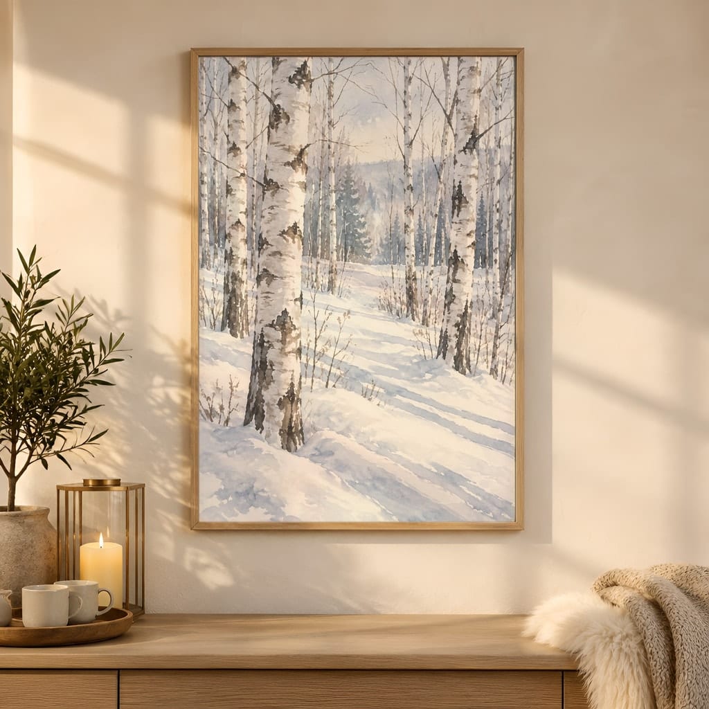 Winter Frame Mockup Bundle — 40 Vertical White and Wool Wall Art PSD Mockups: mockup scene 4 of 40
