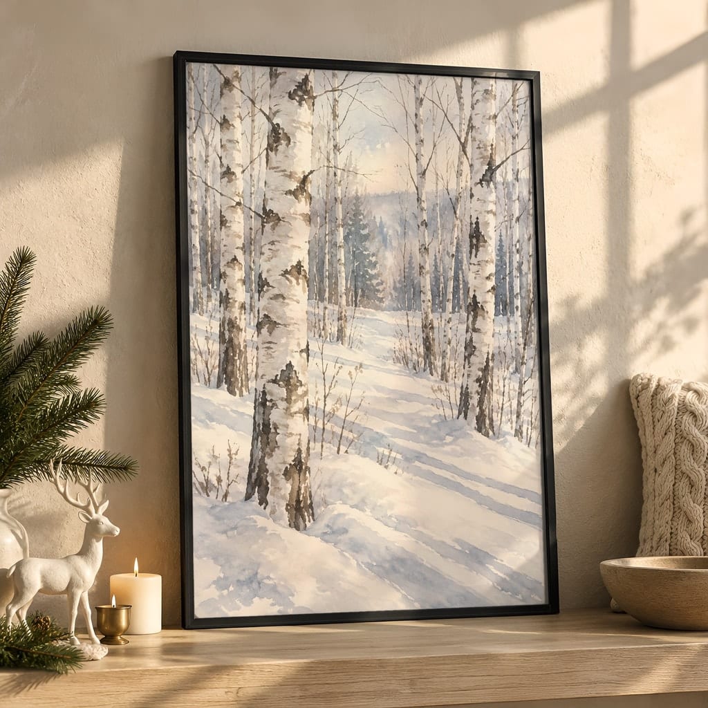 Winter Frame Mockup Bundle — 40 Vertical White and Wool Wall Art PSD Mockups: mockup scene 5 of 40