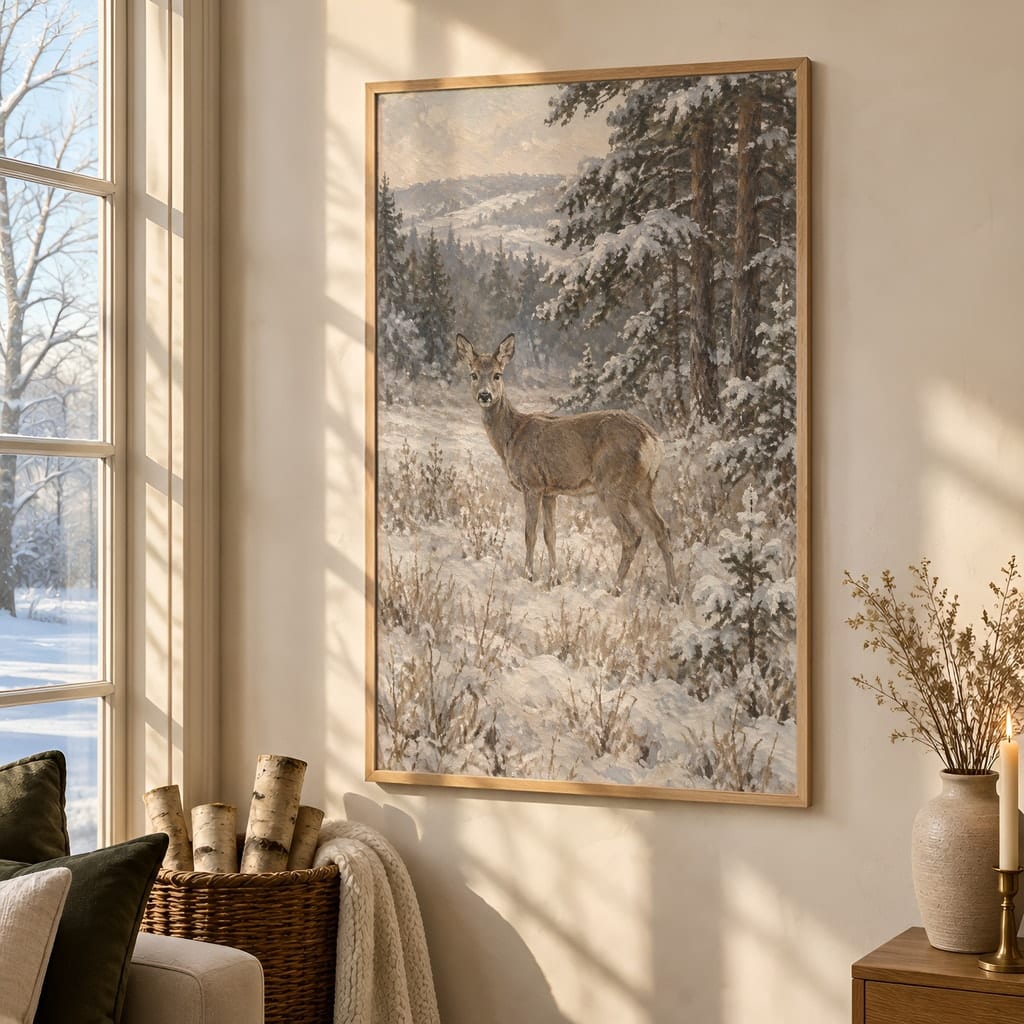 Winter Frame Mockup Bundle — 40 Vertical White and Wool Wall Art PSD Mockups: mockup scene 6 of 40