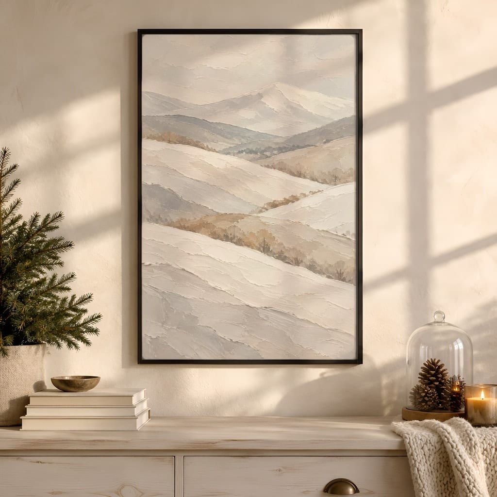 Winter Frame Mockup Bundle — 40 Vertical White and Wool Wall Art PSD Mockups: mockup scene 7 of 40